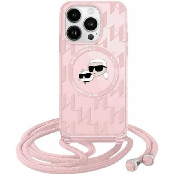 Coque Crossbody - Karl Lagerfeld - iPhone 15 Pro - MagSafe - Rosa - Mjuk Rosa