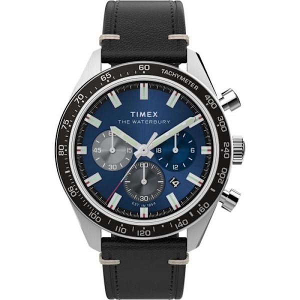 Klocka - Timex - TW2Y18600 - Svart Läder - 41 mm - Vattentålig 10 bar Svart