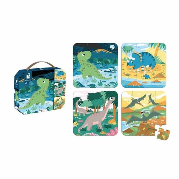 4 Evolutionary Dinosaurs Puzzle - Version gjord i Frankrike Flerfärgad