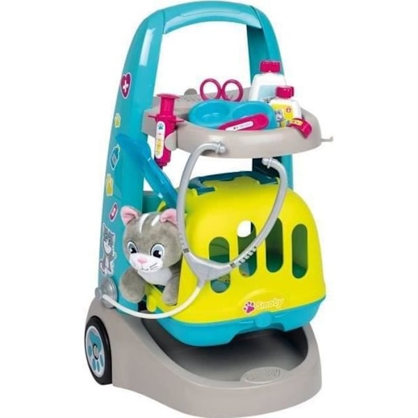 Smoby veterinärvagn - mjukis för kattunge ingår - från 3 år Blå