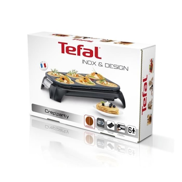 TEFAL Crep’Party, 6-håls crepemaskin, non-stick, Thermo-Spot, 6 spatlar + 1 slev, tillverkad i Frankrike PY558813 Kaktus grön