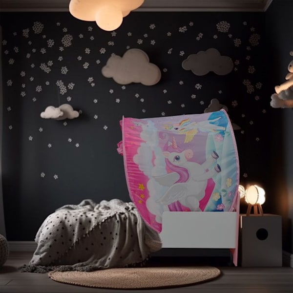Relaxdays Tält för barn, "pop up" system, till din lilla älsklings säng, planeter, LP 220x79 cm, flerfärgad mörkblå, gul, ljusblå