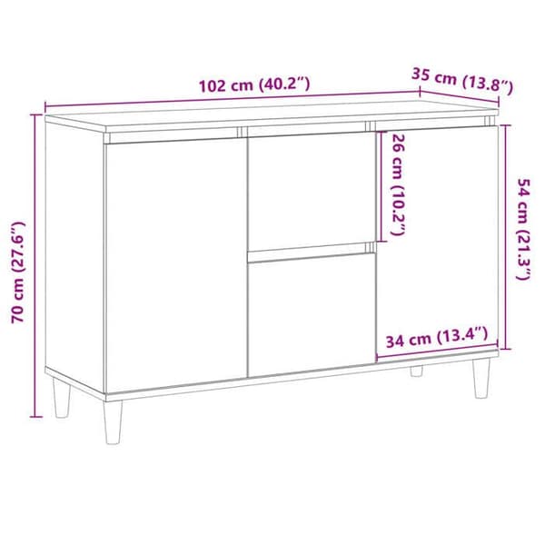vidaXL Buffé ek hantverk 102x35x70 cm ingenjörsträ 856485
