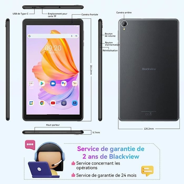Tablett Taktile - Blackview - Tab 50 - 8 tum HD - 128 GB - WiFi 6 - Android 13
