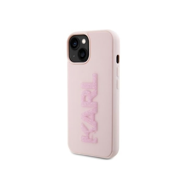 Fodral - KARL LAGERFELD - iPhone 15 Plus - Lädereffekt och glittrande logotyp - Rosa - Karl Glitter Rosa