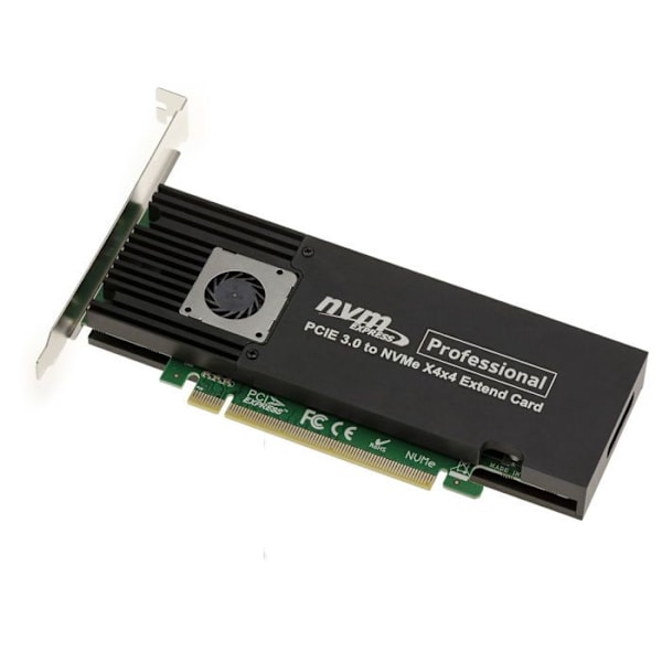 M2 PCIe 3.0 x16 styrkort för 4 M.2 NVMe M Key SSD:er. Hög och låg profil. ASM2824 chipset.