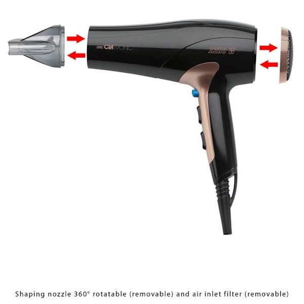 Clatronic HT 3661 hårtork - 2200W - Svart/koppar - Jonisk teknologi Svart/koppar