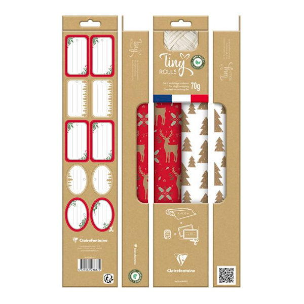 Presentpapper - Clairefontaine - 223887C - 2 rullar - 100 % återvunnet - Noll plast rge/vit
