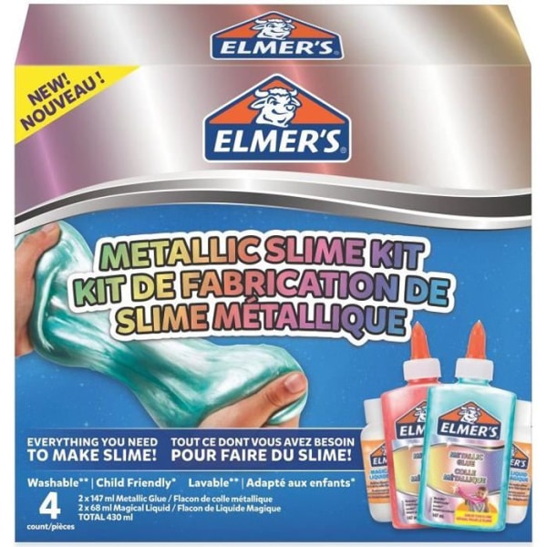 ELMER'S Metallic Slime Making Kit, 2 flaskor metalliskt lim (147 ml), 2 flaskor magiskt lim (68 ml)
