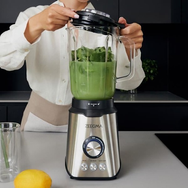 ZEEGMA Grand Vitamine - Elektrisk mixer - 1600 W - Multifunktionsmixer - 1,75 L - 6 blad - Krossad is - 3 program - BPA-fri Mörkgrå