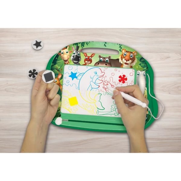 Magic slate Animals A5-format med magnetiska tillbehör för färgteckning - LEXIBOOK Grön