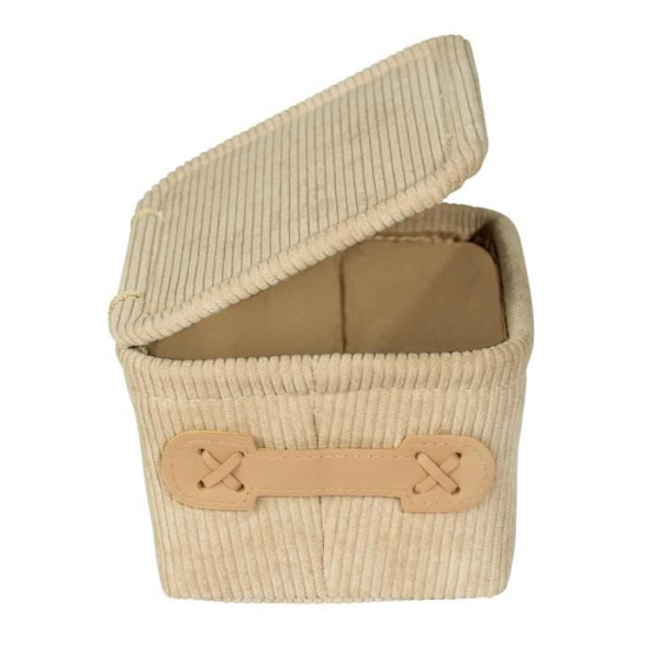 WENKO förvaringskorg med lock ALENA, förvaringslåda i sammet, behållare för badrum, kontor, 19 x 10 x 14 cm, beige Beige