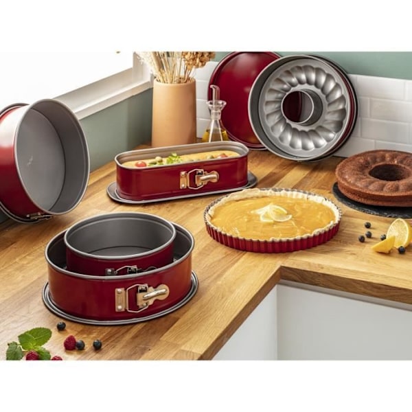 TEFAL Delibake Springform 25 cm, Kolstål, Easy Release, Röd J1641314 Rött och grått