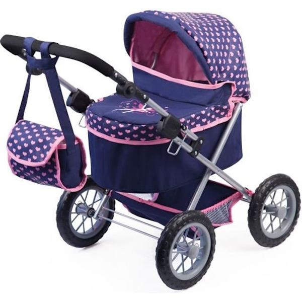 Trendig barnvagn för 46 cm docka - BAYER DESIGN - Justerbart styre - Fällbar - Axelväska och korg ingår