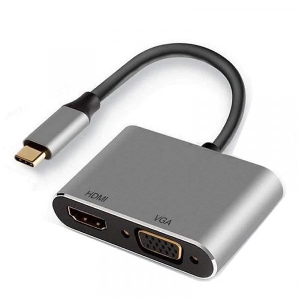 USB-C till HDMI och VGA-adapter - EWENT - EW9700 - Plug and Play - Svart - USB 3.0 Svart, Silver