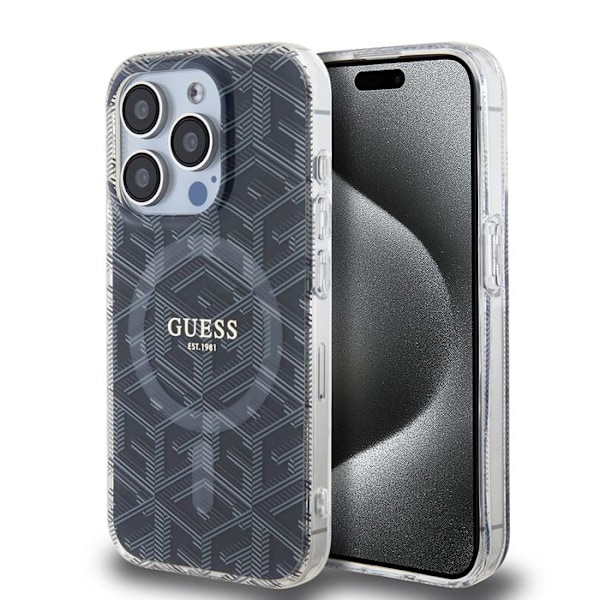 Skydd för iPhone 15 Pro - Guess IML GCube MagSafe (GUHMP15LHGCUSTGK) - Svart