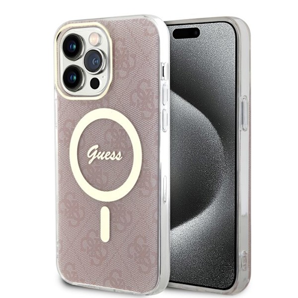 Coque för iPhone 15 Pro - Guess IML 4G MagSafe (GUHMP15LH4STP) - Rosa