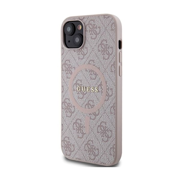 Fodral för iPhone 15 Plus / 14 Plus - Guess - 4G-kollektionen - Läder och metall - Rosa - MagSafe Rosa