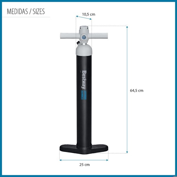 Manuell pump - BESTWAY - Luftslagverk™ - Högtryck - Bärbar - 5 adaptrar ingår Svart