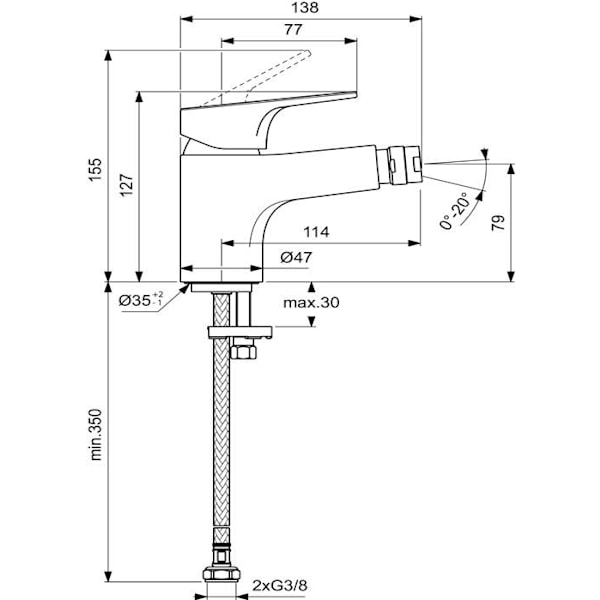 Ideal standard - BC838AA - Cerabase, Bidet mixer utan styrstav och avgasavfall, krom