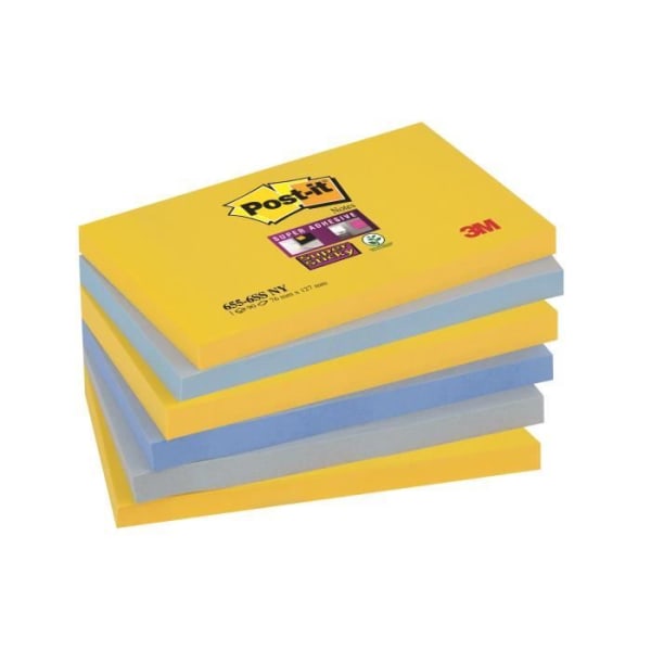 Flytbara anteckningar New-York Super Sticky Post-it 76 x 127 mm - block med 90 ark - Set med 12 - diverse
