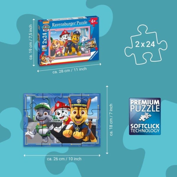 Ravensburger Pussel - 80534 - Barnpussel - 2x24 p-pussel - Hjältehundar / Paw Patrol - från 4 år och uppåt