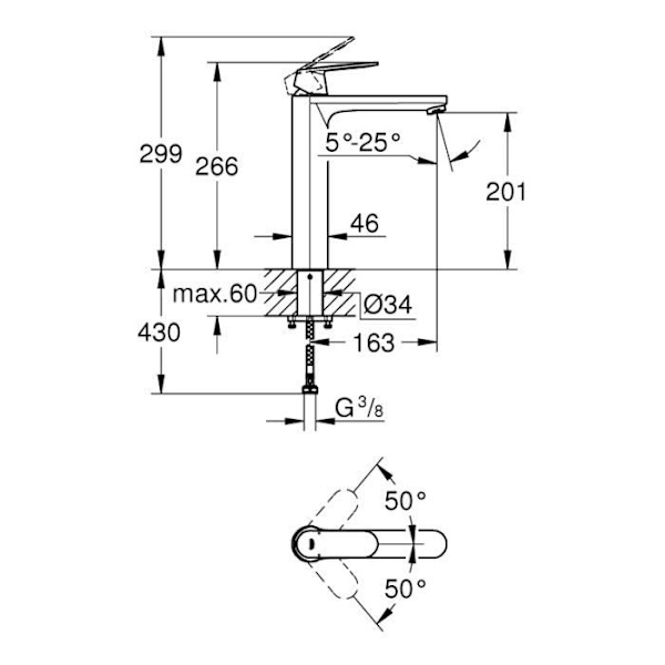 Grohe - Eurosmart Cosmopolitan, engrepps tvättställsblandare storlek XL, krom (23921000) Krom
