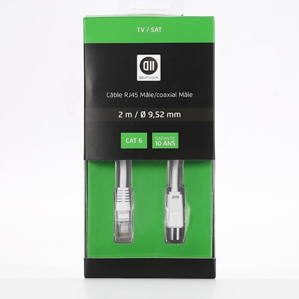 RJ45-hane till koaxial-hane - D2 Diffusion - 2.00m - CAT 6 - Diameter 9.52mm - 10 års garanti