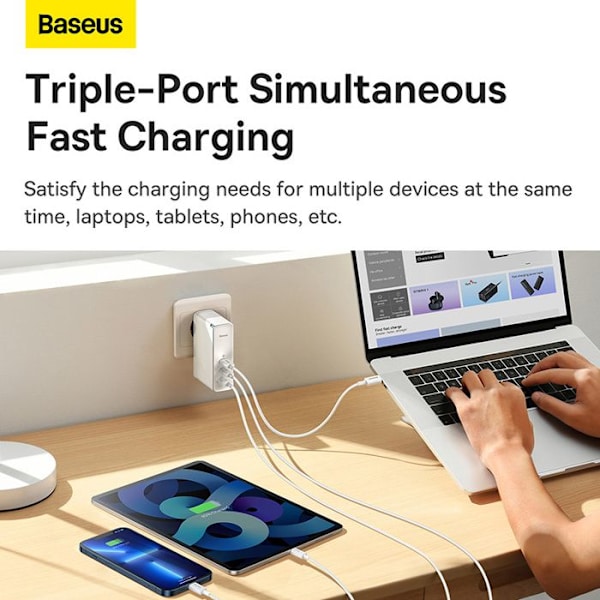 BASEUS GAN 5 PRO SNABBLADDARE, 2C+U, 140W, EUROPEISK VERSION, FÄRG: VIT.