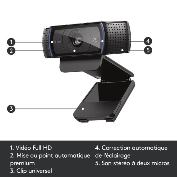 LOGITECH - Pro C920 Refresh HD-webbkamera - Inbyggd mikrofon - Perfekt för FaceTime och Skype - Svart