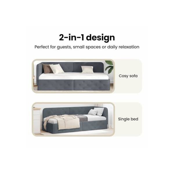 Hörngavel i sammet - vidaXL - Mörkgrå - 80x200 cm - L-formad design - Mångsidig bäddsoffa Mörkgrå