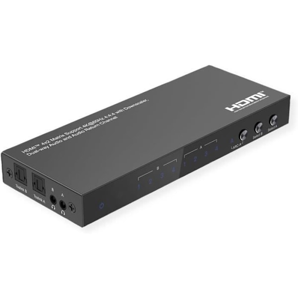 HDMI 4K matrisväxel - VALUE - 4x2 - IR fjärrkontroll - HDCP 2.2 - Båda riktningars ljudutvinning