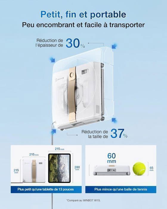 ECOVACS WINBOT Mini Fönsterputsrobot, Dubbel Munstycke med ultraljudssprutning, 9-stegs skyddssystem beige