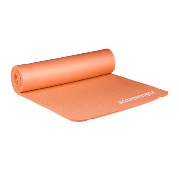 Relaxdays Yogamatta 1 cm tjock mjuk gummi med transportrem Pilates aerobics HxlxB: 1 x 61,5 x 182 cm, orange orange, vit