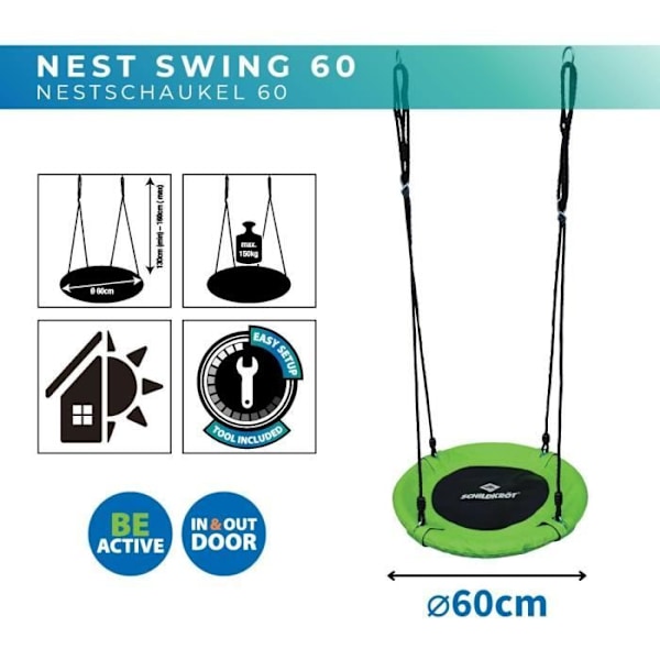 Gunga - SCHILDKRÖT - Fågelbo 60cm - Flätad plast - Stålrör - Justerbar 70-150cm