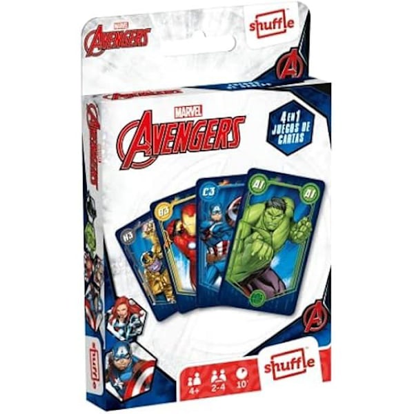 Kortspel - SHUFFLE - Shuffle Avengers - 4 spel i 1 - Illustrerad Naipes - Spansk version