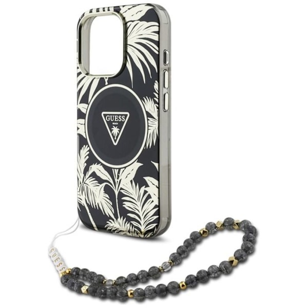 Coque Guess Palm Trees Triangle Pearl Strap MagSafe för iPhone 16 Pro (svart) svart