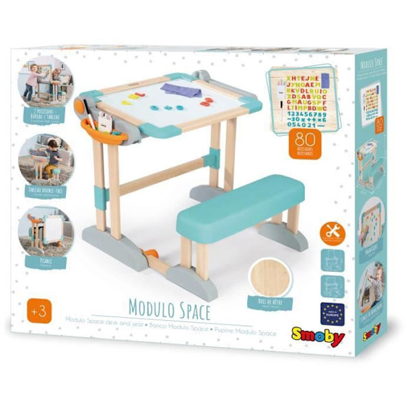 Modulo Space skrivbord - SMOBY - Skrivbord konverterbart till en dubbelsidig skiva - 80 tillbehör ingår -