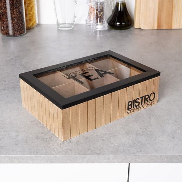Teask - VILDE - 24x16,5x7,5 cm - 6 fack - Glaslock - Industriell LOFT-stil - Solid MDF Grå