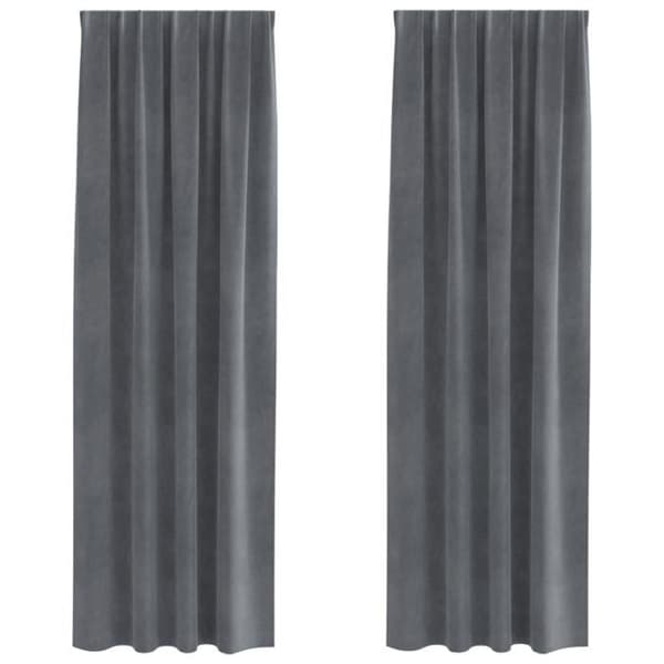 Mörkläggande gardiner - Ljusgrå sammet - 2 st - Klassisk stil - Maskintvättbar Ljusgrått
