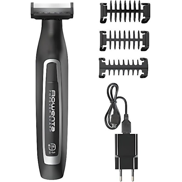 ROWENTA FOREVER SHARP 3 i 1 skäggtrimmer - Avtagbart huvud - Batteritid 120 min - Wet & Dry - Svart Svart, Silver