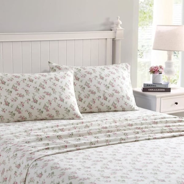 Laura Ashley Sängkläder i bomullsfleece, Rose Audreykräm, King Size Ros Audrey Kräm