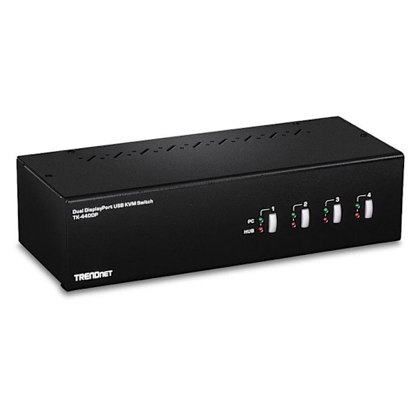 KVM Switch 4 Portar - Svart - Dual Monitor - DisplayPort - USB - 4 Portar Svart, Silver