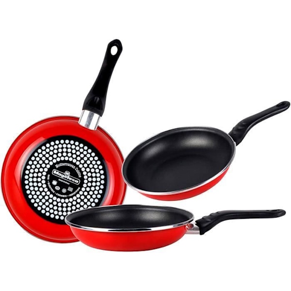 Set med 3 stekpannor 18-20-24cm, induktion, två lager non-stick PFOA-fri Magefesa PragapotenciaRojo 14110