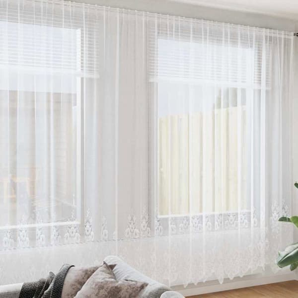 Blomster spetsgardin - vidaXL - Vit - Polyester - 280x500 cm - Ljusfiltrerande - Integritetspaneler Vit