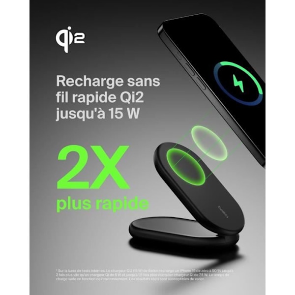 Belkin BoostCharge Laddningsställ för Qi2-enheter Fällbar Laddare, 15 W, Svart