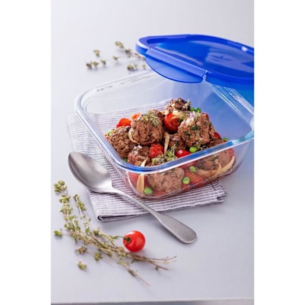 PYREX COOK & GO Fyrkantig förvaringsskål 1,9 21 cm + Blått lock Blå