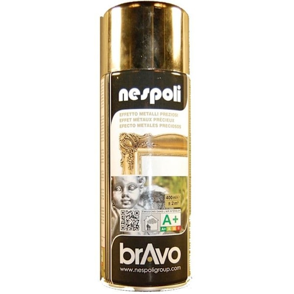 Lösningsmedelsfärg - NESPOLI - Kromad aerosol guld - 400 ml - Snabbtorkande - COV A+ Kromad guld