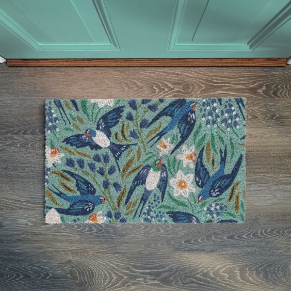Relaxdays dörrmatta i kokos, svanmotiv, väderbeständig matta, 40 x 60 cm, flerfärgad Flerfärgad