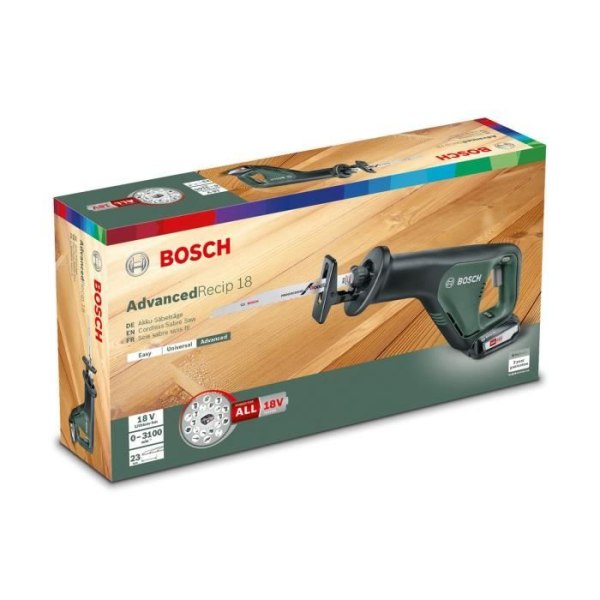 Bosch sladdlös sabelsåg - AdvancedRecip 18 - Snabb och exakt sågning i trä - 18V batteri - 2,5Ah